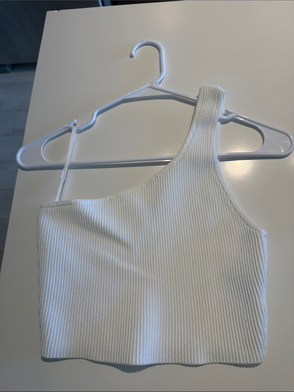 Babaton One-Shoulder Ribbed Crop Top — White